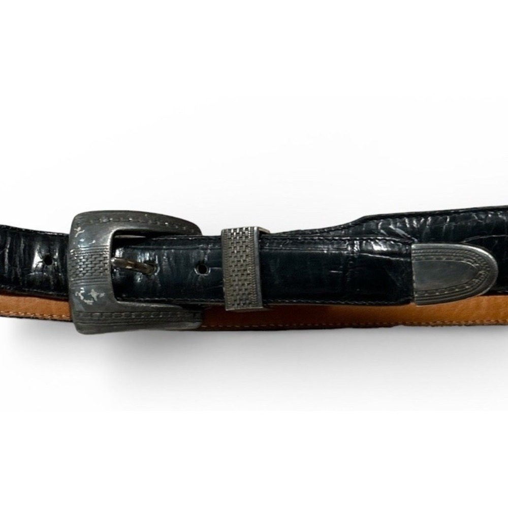 Brighton Men's Vintage 1993 Onyx Leather Belt 12503 Sz 40 Silver Buckle Black